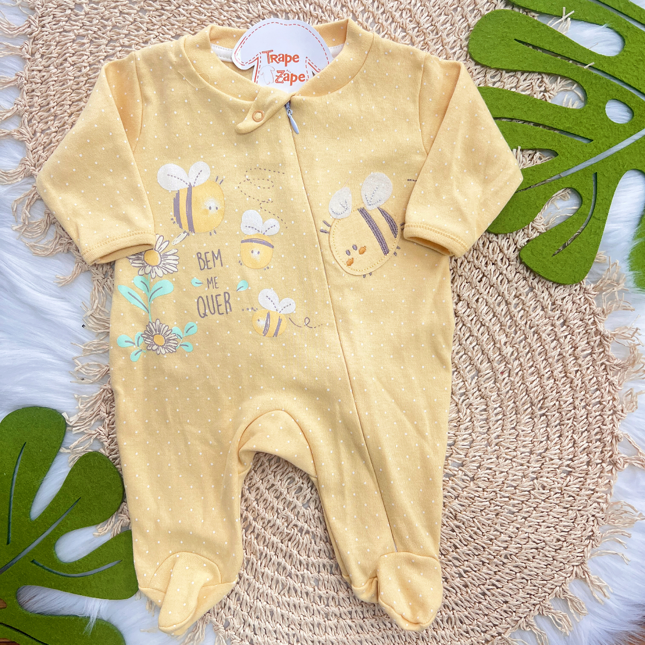 Macacão Malha Trape Zape - Bem Me Quer Abelhas - Amarelo